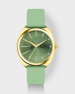 Green Soft Leather Band with Gold Case Women Premium Watch