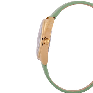 Green Soft Leather Band with Gold Case Women Premium Watch