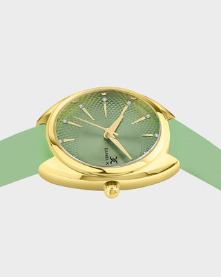 Green Soft Leather Band with Gold Case Women Premium Watch