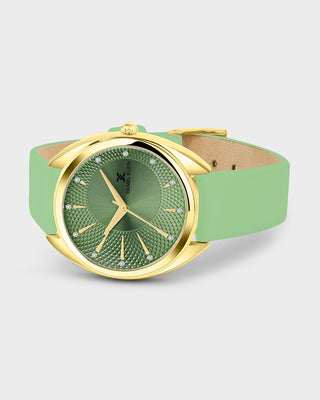 Green Soft Leather Band with Gold Case Women Premium Watch