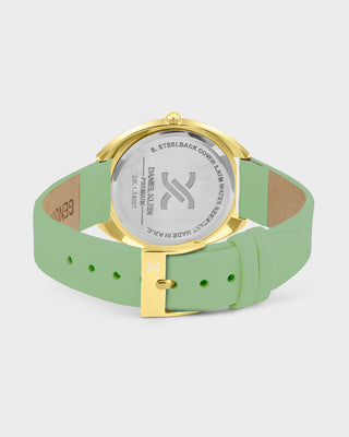 Green Soft Leather Band with Gold Case Women Premium Watch