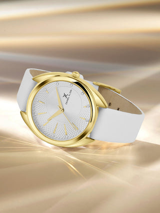 Ivory White Soft Leather Band with Gold Case Women Premium Watch