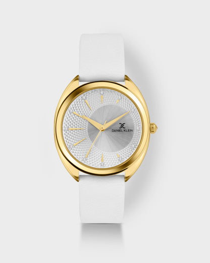 Ivory White Soft Leather Band with Gold Case Women Premium Watch