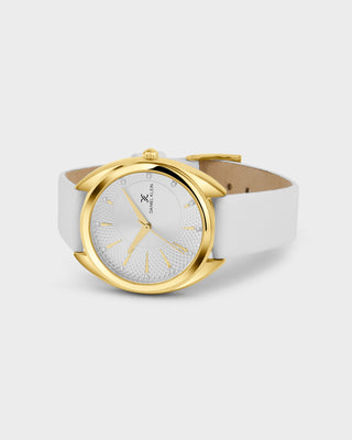 Ivory White Soft Leather Band with Gold Case Women Premium Watch