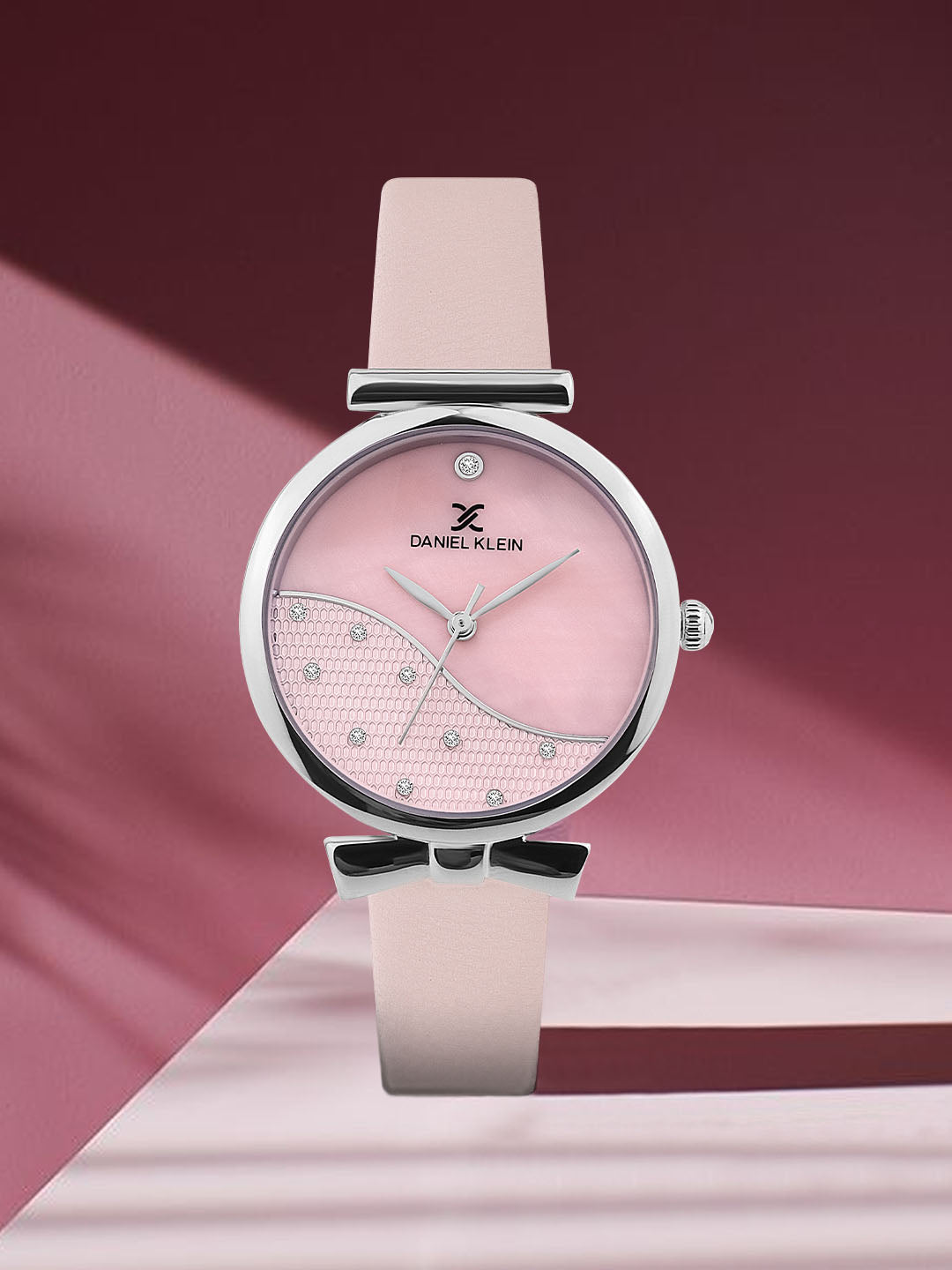 Pink Minimal Strap with Bow Shape Lug Women Premium Watch DK.1.14022-1