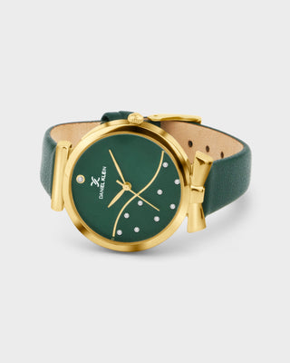 Green Minimal Strap with Bow Shape Lug Women Premium Watch