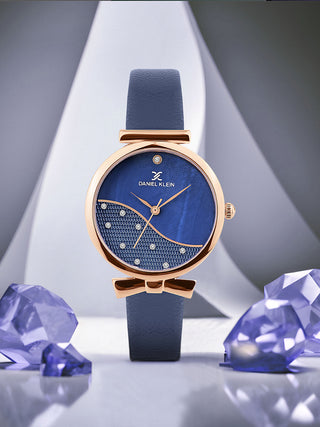 Navy Blue Minimal Strap with Bow Shape Lug Women Premium Watch