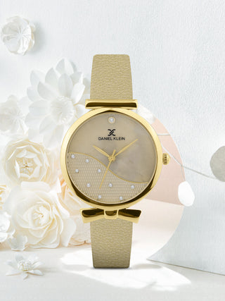 Beige Strap with Bow Shape Lug Women Premium Watch