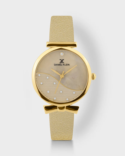 Beige Strap with Bow Shape Lug Women Premium Watch