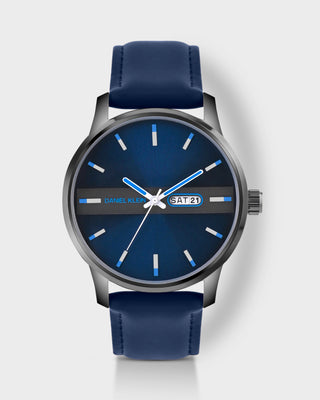 Navy Blue Leather Strap Day Dated Men Watch