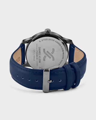 Navy Blue Leather Strap Day Dated Men Watch