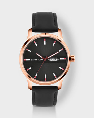 Black Leather Strap Day Dated Men Watch