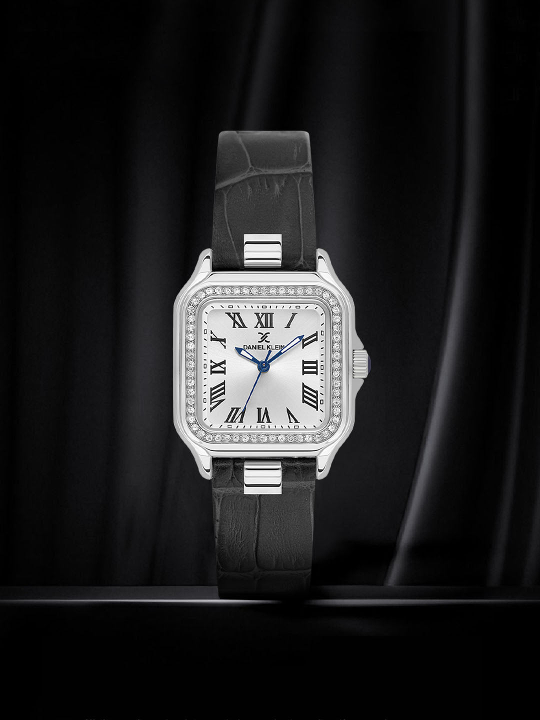 Daniel klein Premium Lady Silver Case Black Leather Strap Sunray Dial Watch DK.1.14039-1