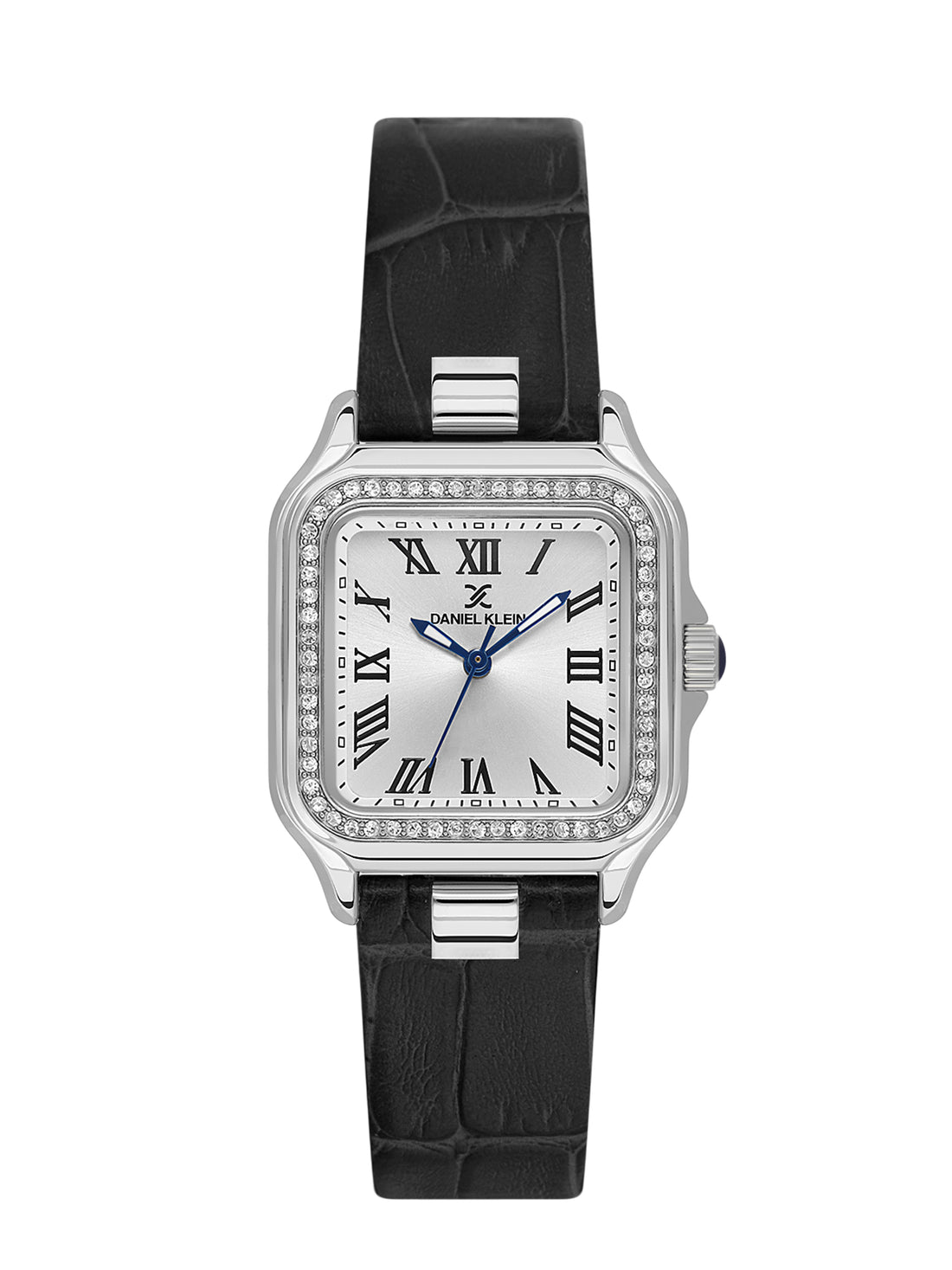 Daniel klein Premium Lady Silver Case Black Leather Strap Sunray Dial Watch DK.1.14039-1
