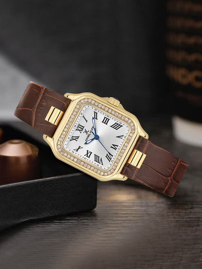 Daniel klein Premium Lady Silver Case Dark Brown Leather Strap Sunray Dial Watch DK.1.14039-2