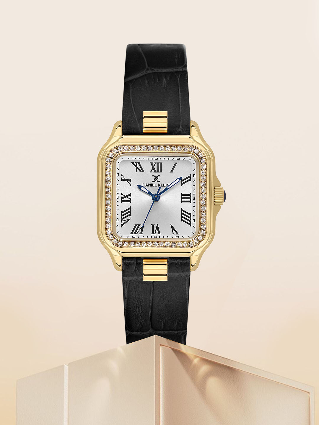 Daniel klein Premium Lady Silver Case Black Leather Strap Sunray Dial Watch DK.1.14039-3