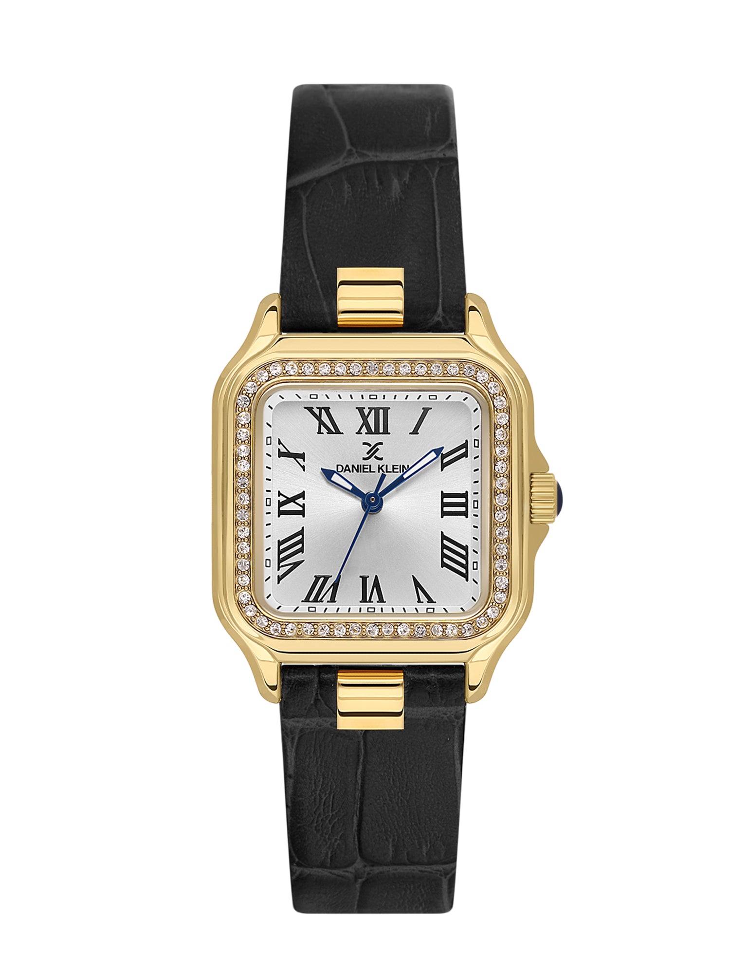 Daniel klein Premium Lady Silver Case Black Leather Strap Sunray Dial Watch DK.1.14039-3