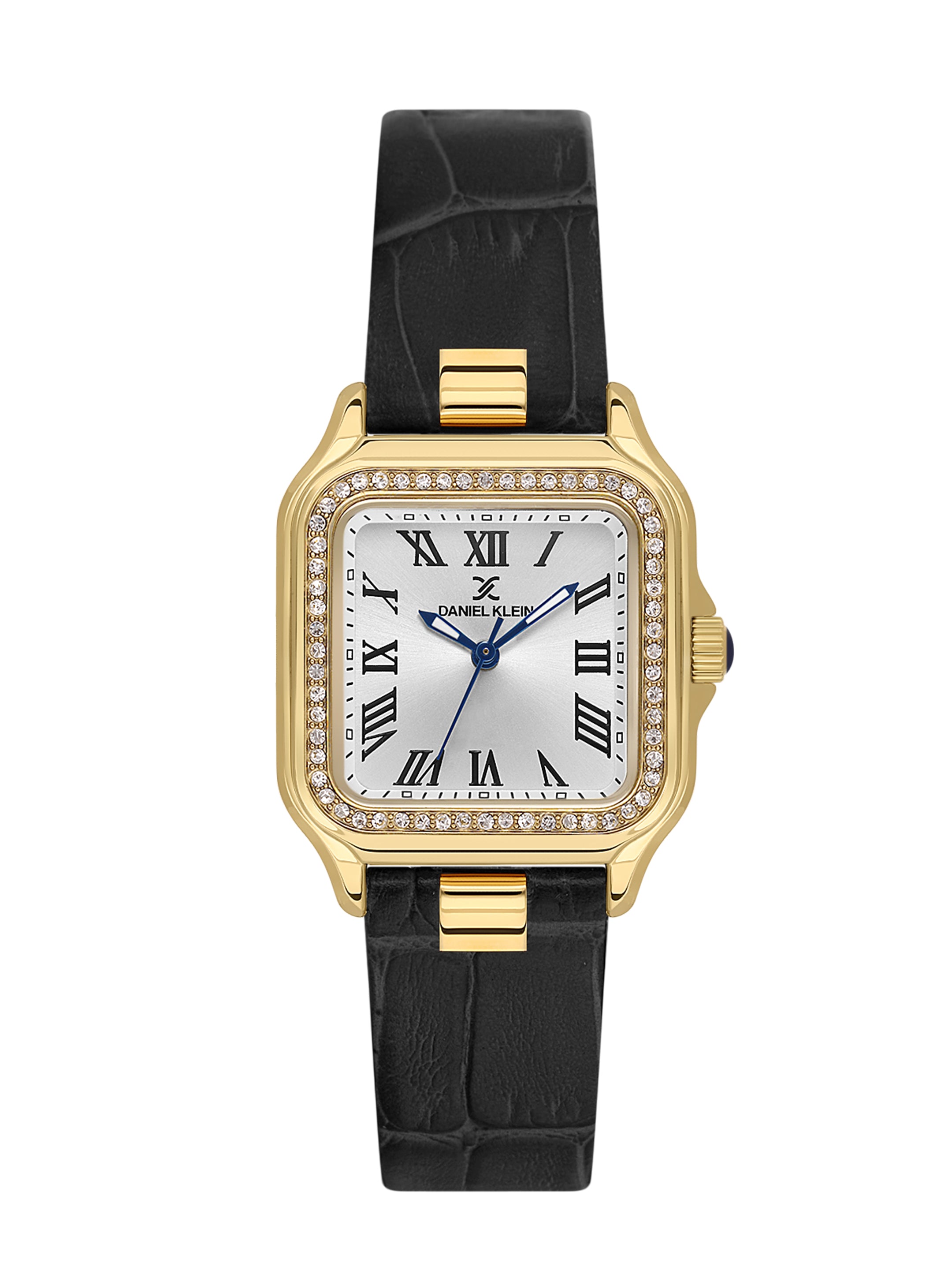 Daniel klein Premium Lady Silver Case Black Leather Strap Sunray Dial Watch DK.1.14039-3