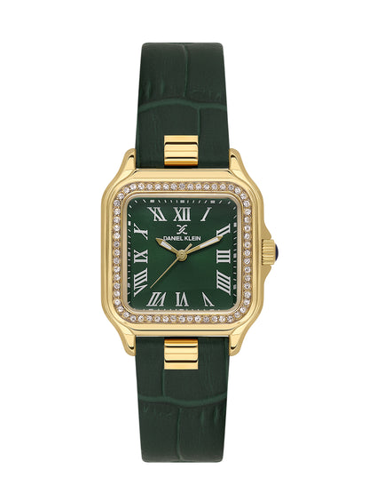Daniel klein Premium Lady Gold Case Dark Green Leather Strap Sunray Dial Watch DK.1.14039-4
