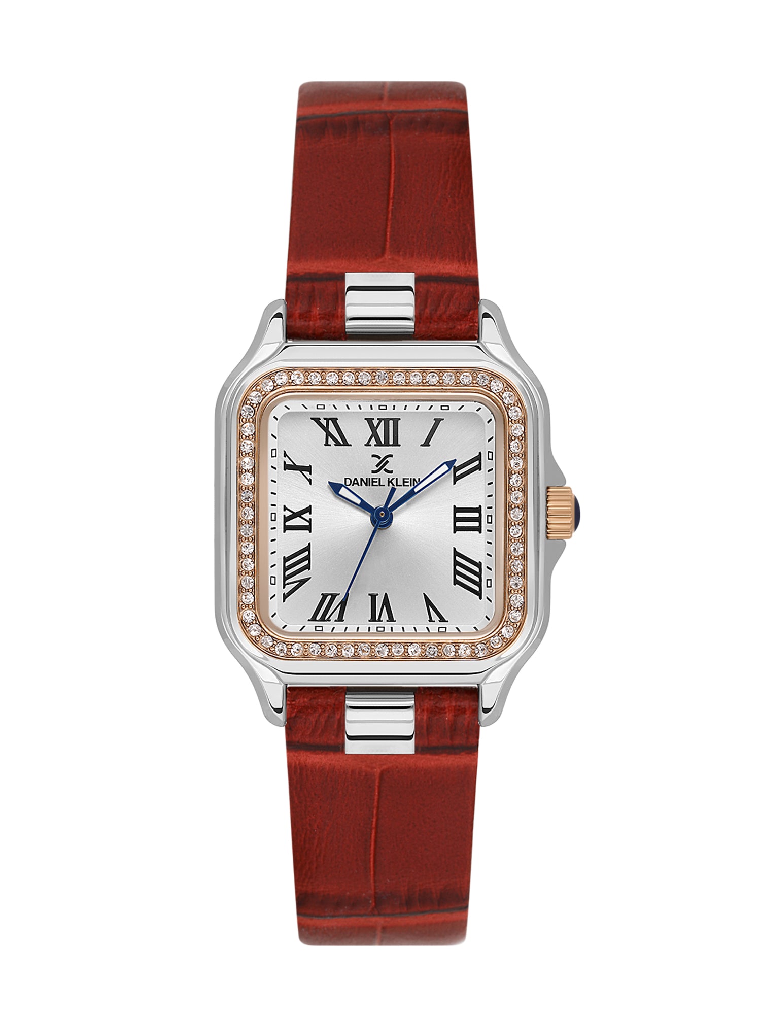 Daniel klein Premium Lady Silver &amp; Rose Gold Case Red Leather Strap Sunray Dial Watch DK.1.14039-5