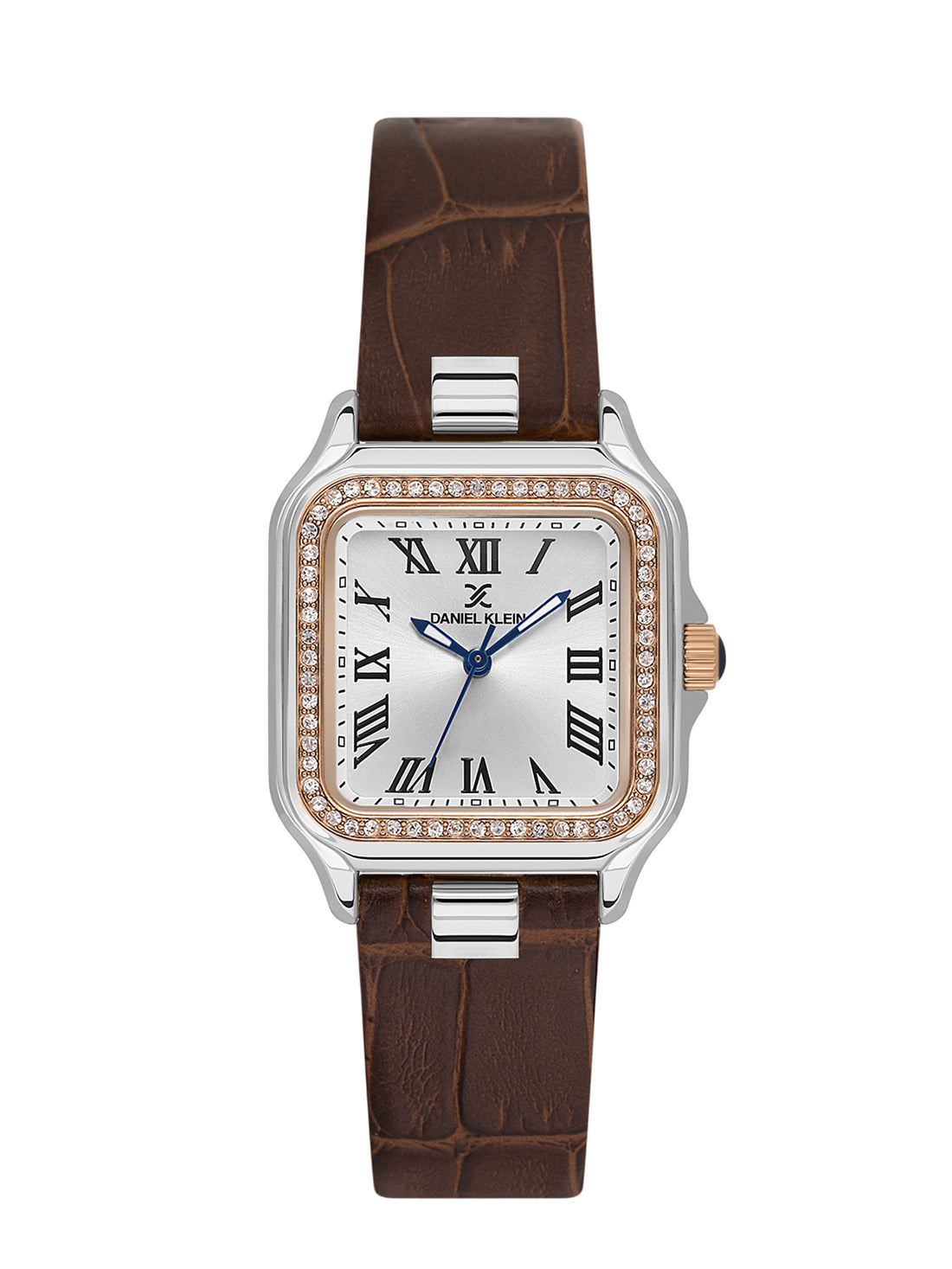 Daniel klein Premium Lady Silver &amp; Rose Gold Case Brown Leather Strap Sunray Dial Watch DK.1.14039-6