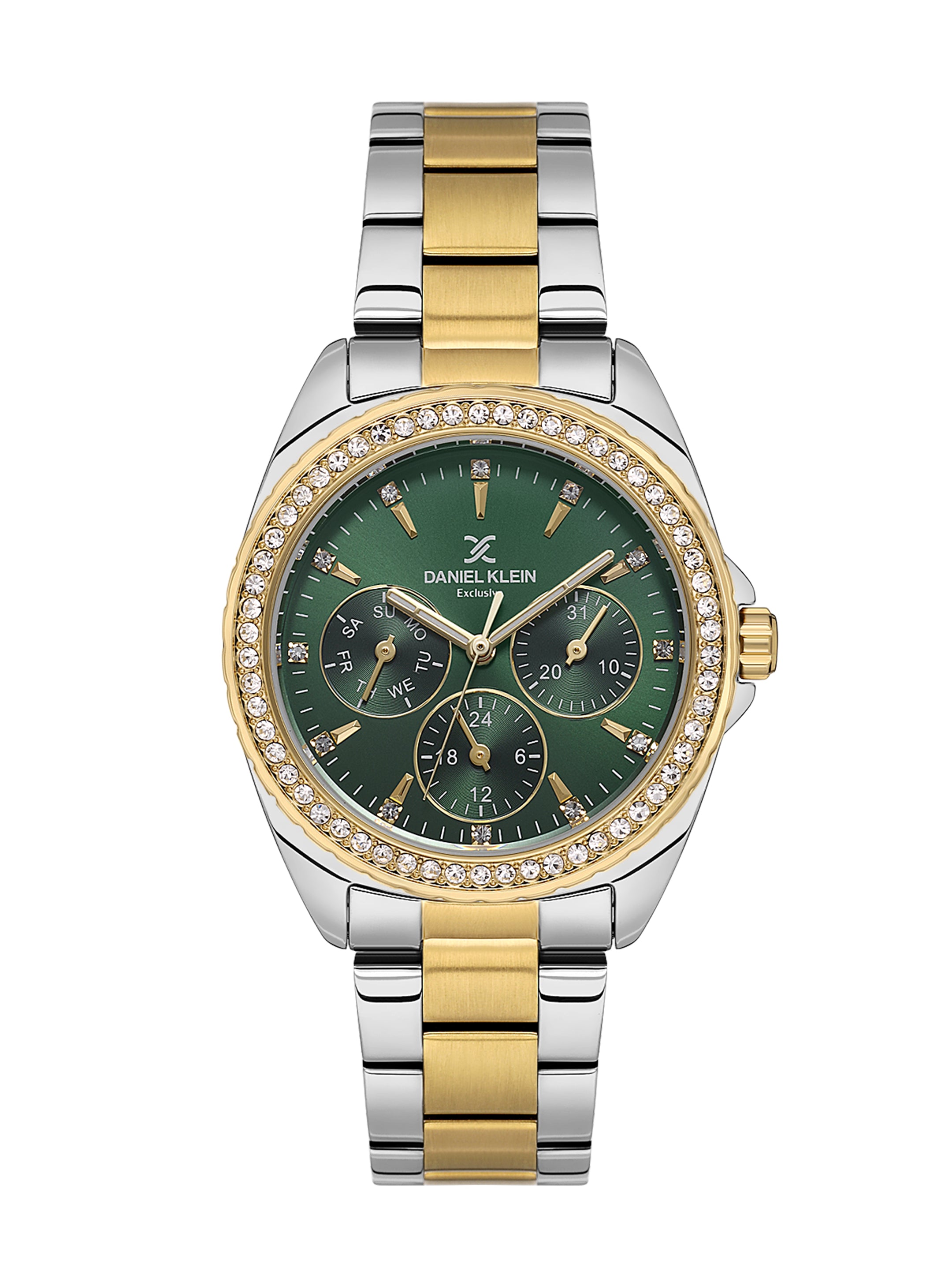 Daniel klein Dual-Tone IPS/IPG Dark Green Sunray Dial Watch for Women DK.1.14053-4