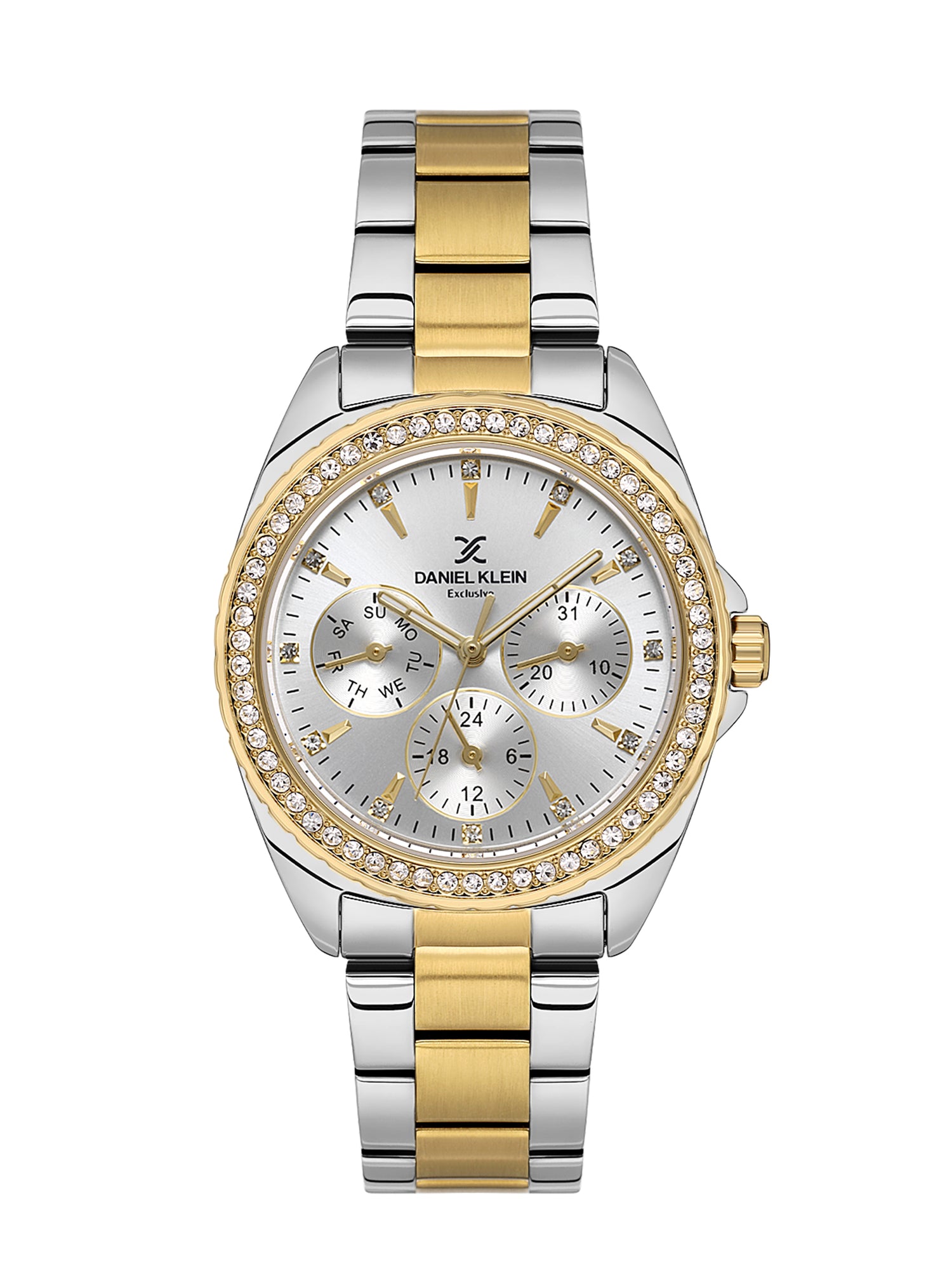 Daniel klein Dual-Tone IPS/IPG Silver Sunray Dial Watch for Women DK.1.14053-5