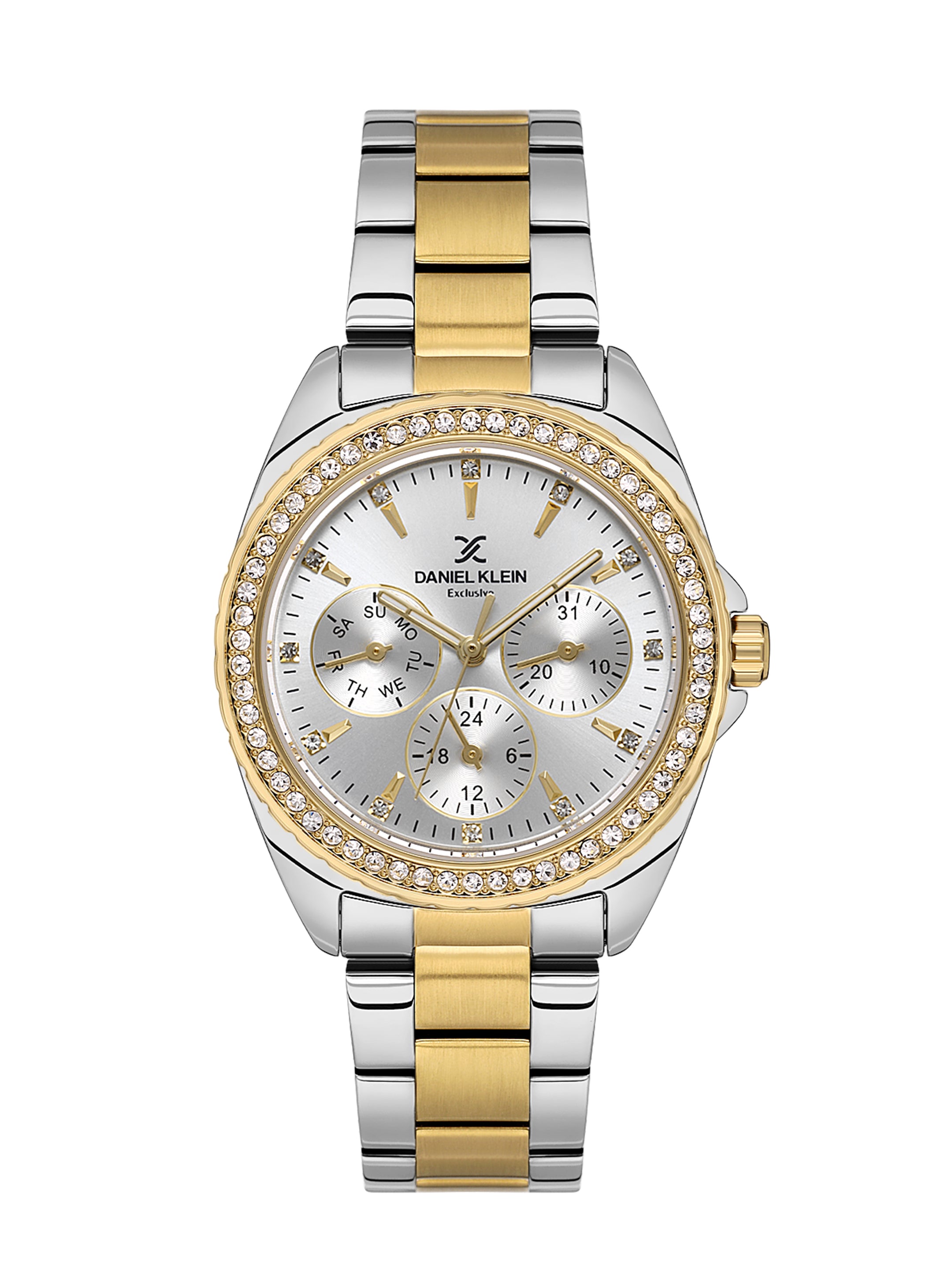 Daniel klein Dual-Tone IPS/IPG Silver Sunray Dial Watch for Women DK.1.14053-5