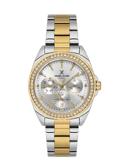 Daniel klein Dual-Tone IPS/IPG Silver Sunray Dial Watch for Women DK.1.14053-5