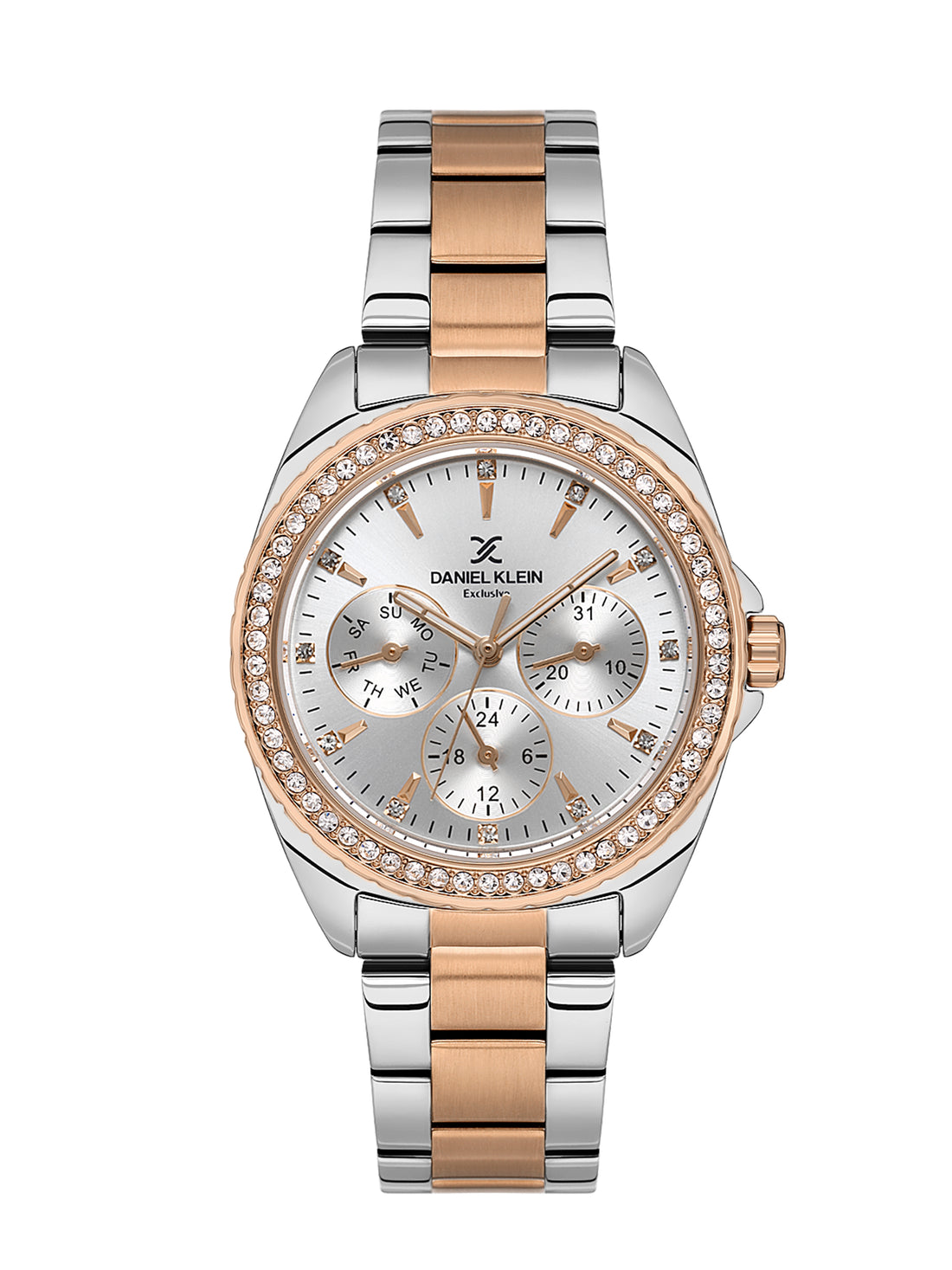 Daniel klein IPS/IP Pink R.Gold Silver Sunray Dial Watch for Women DK.1.14053-6