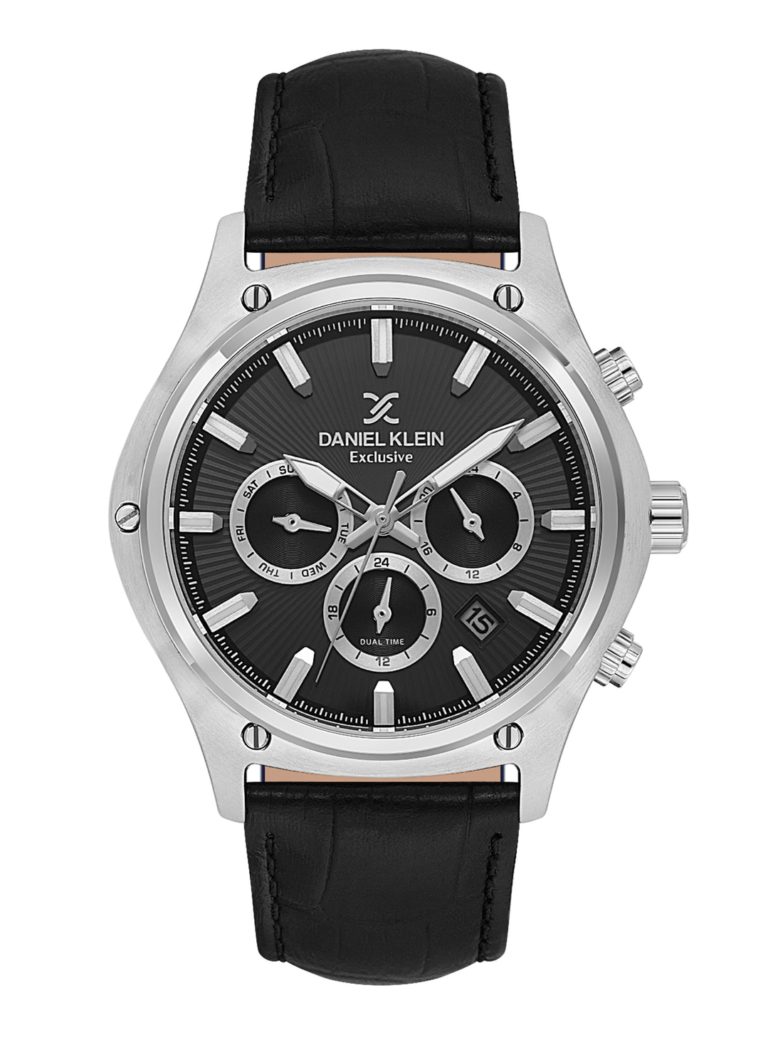 Daniel Klein Men’s Gun Black Dial Leather Strap Watch DK.1.14056-1