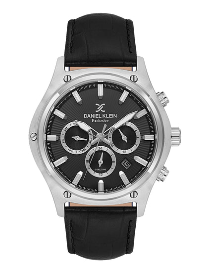 Daniel Klein Men’s Gun Black Dial Leather Strap Watch DK.1.14056-1