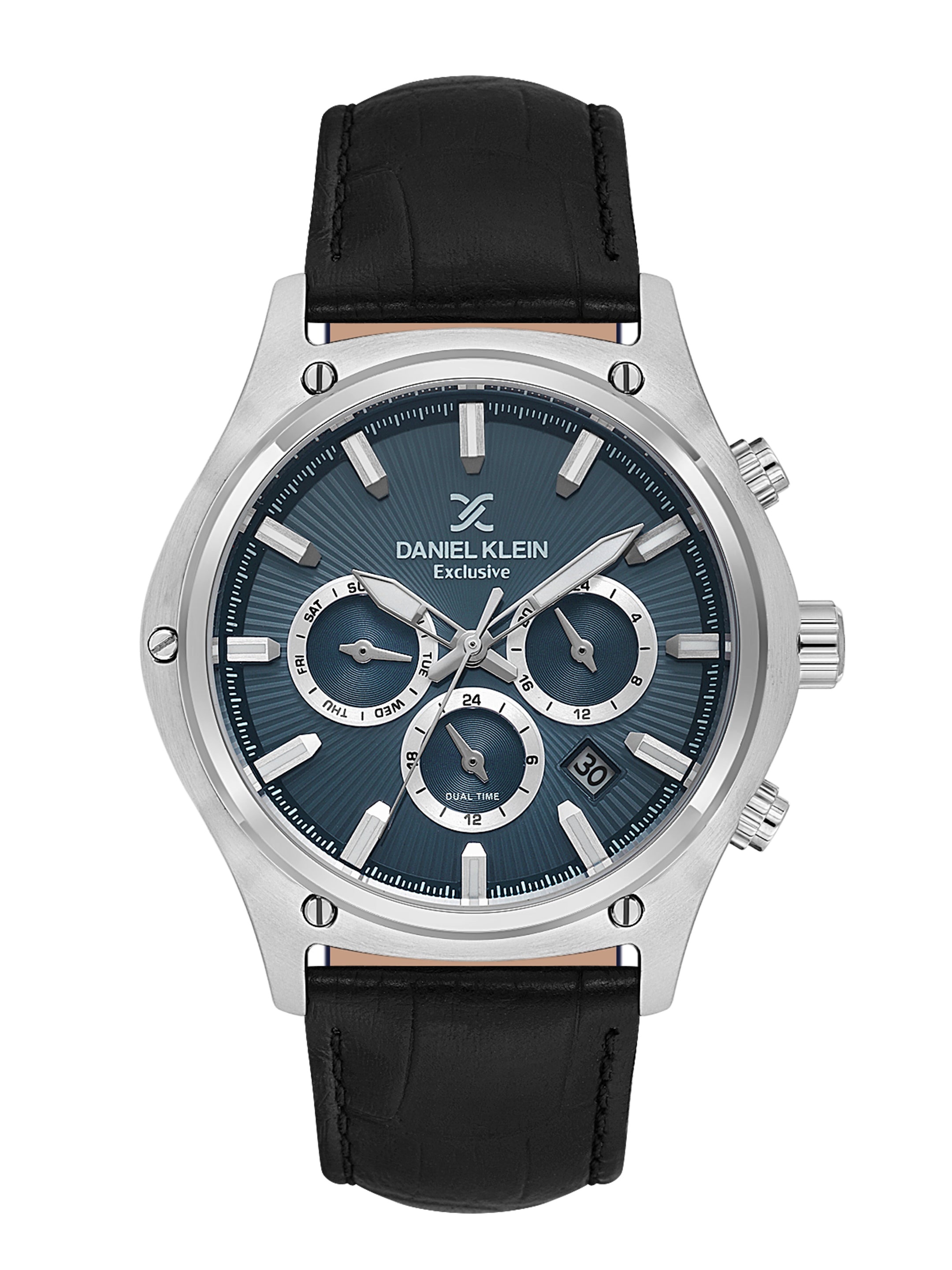 Daniel Klein Men’s Blue Dial Black Leather Watch DK.1.14056-3