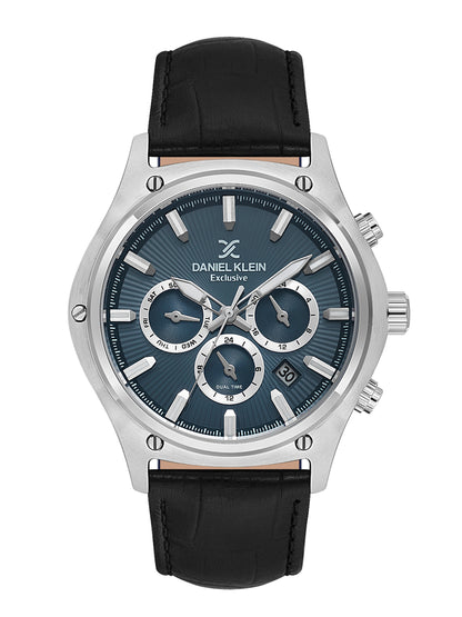 Daniel Klein Men’s Blue Dial Black Leather Watch DK.1.14056-3