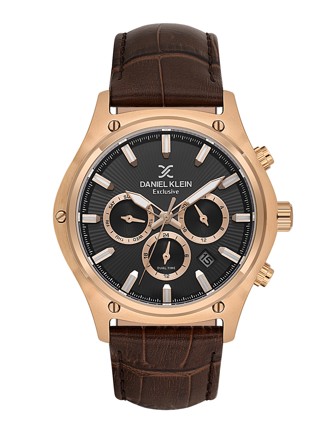 Daniel Klein Men’s Gun Black Dial Brown Leather Watch DK.1.14056-5