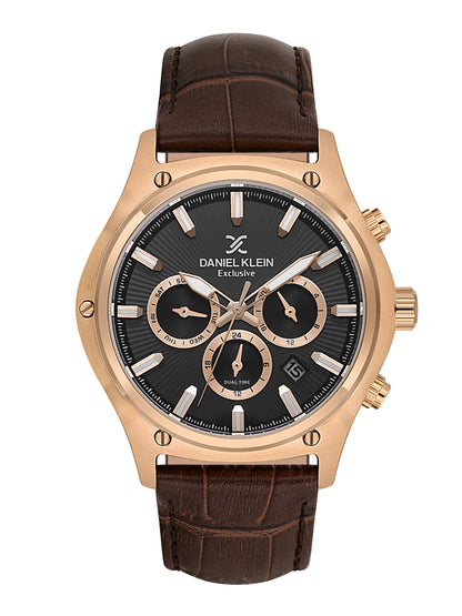 Daniel Klein Men’s Gun Black Dial Brown Leather Watch DK.1.14056-5