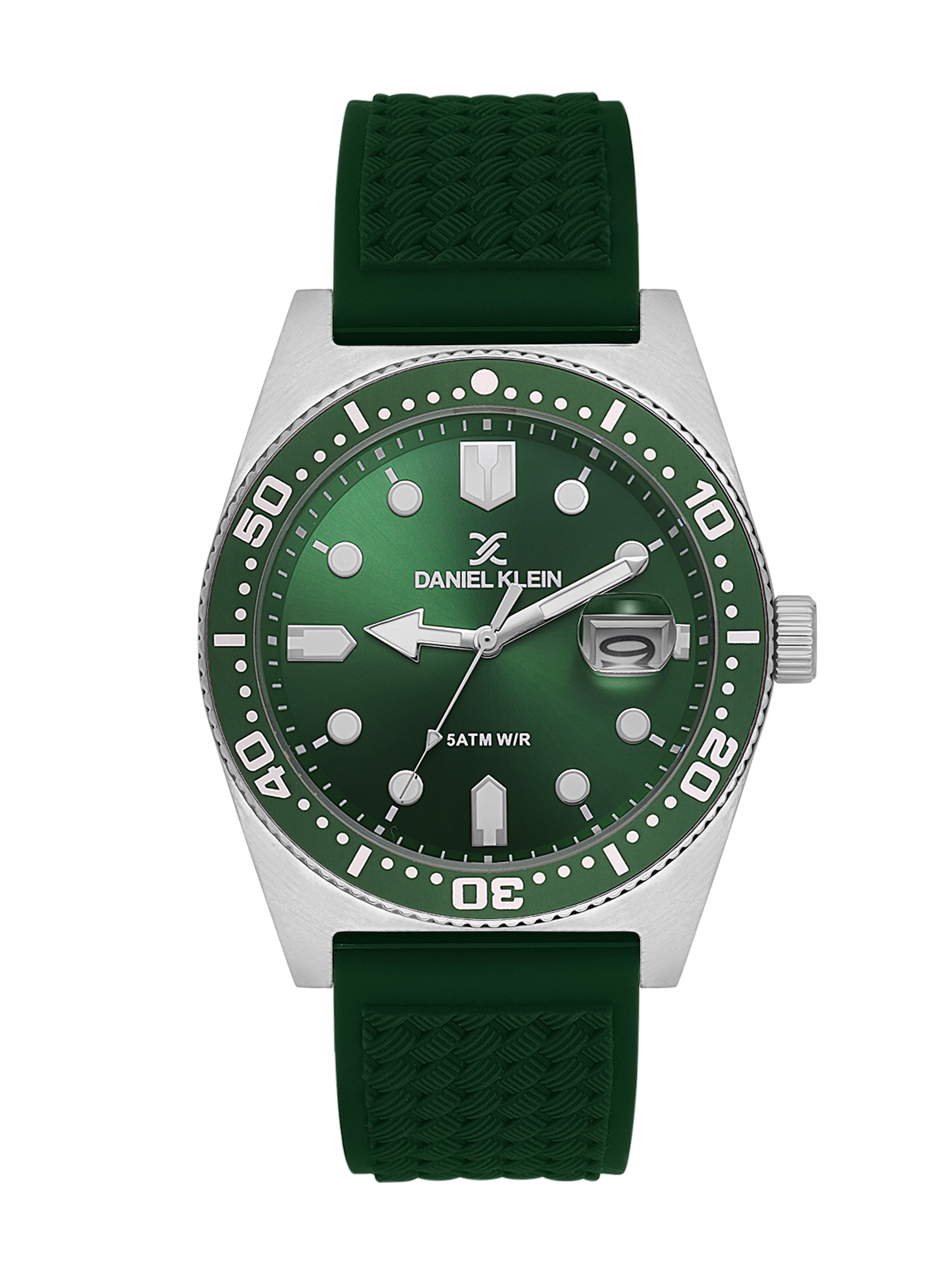 Daniel Klein Green Dial Analog Watch for Men – Silicone Strap, Water Resistant DK.1.14058-4