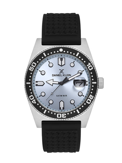 Daniel Klein Blue Dial Analog Watch for Men – Black Silicone Strap, Water Resistant DK.1.14058-5