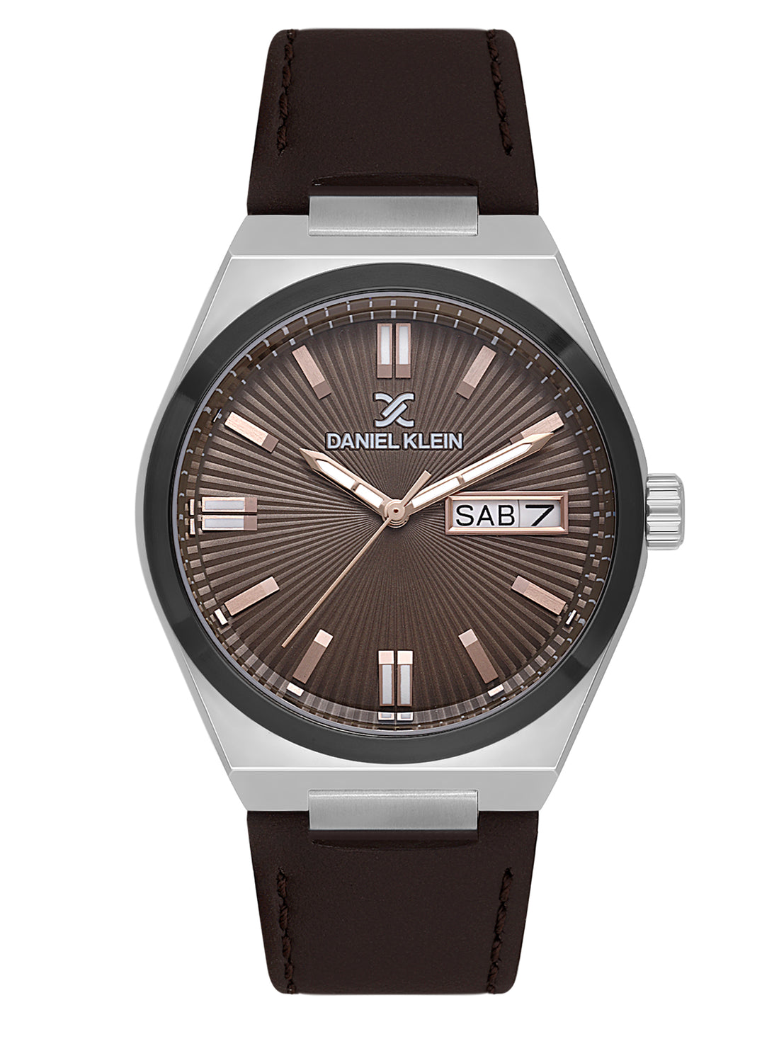 Daniel klein Dual-Tone IPS/IP Black Dark Brown Emboss Dial Leather Watch for Men DK.1.14059-4