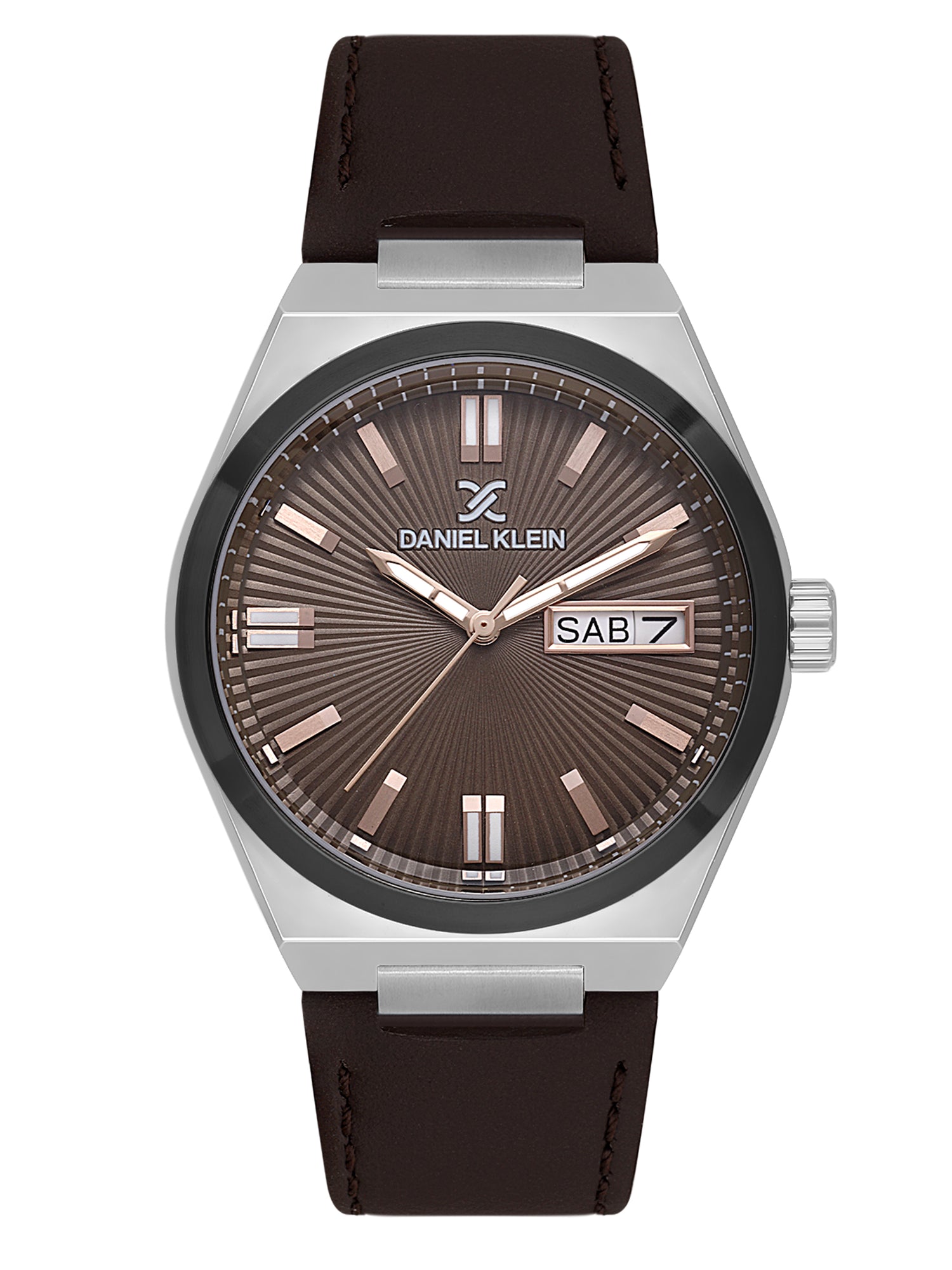 Daniel klein Dual-Tone IPS/IP Black Dark Brown Emboss Dial Leather Watch for Men DK.1.14059-4