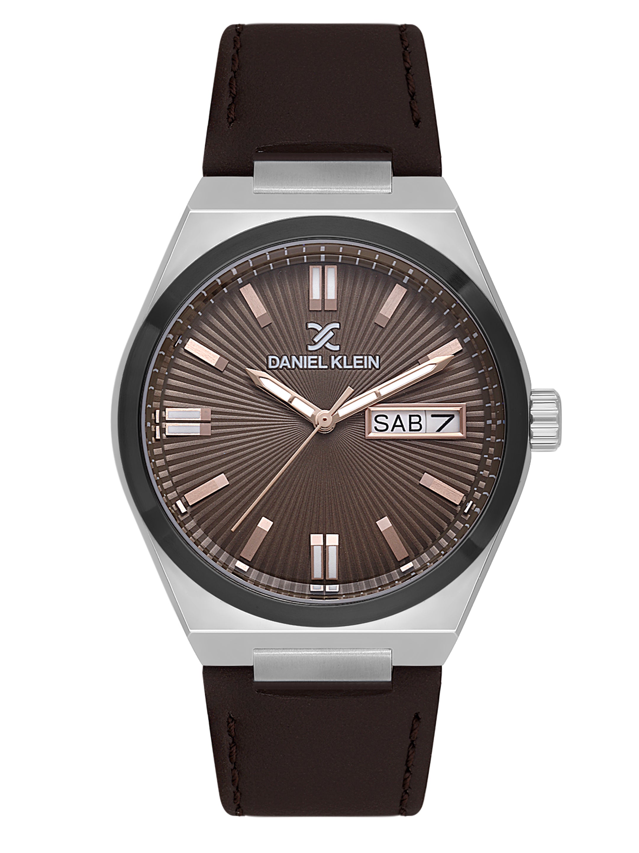 Daniel klein Dual-Tone IPS/IP Black Dark Brown Emboss Dial Leather Watch for Men DK.1.14059-4