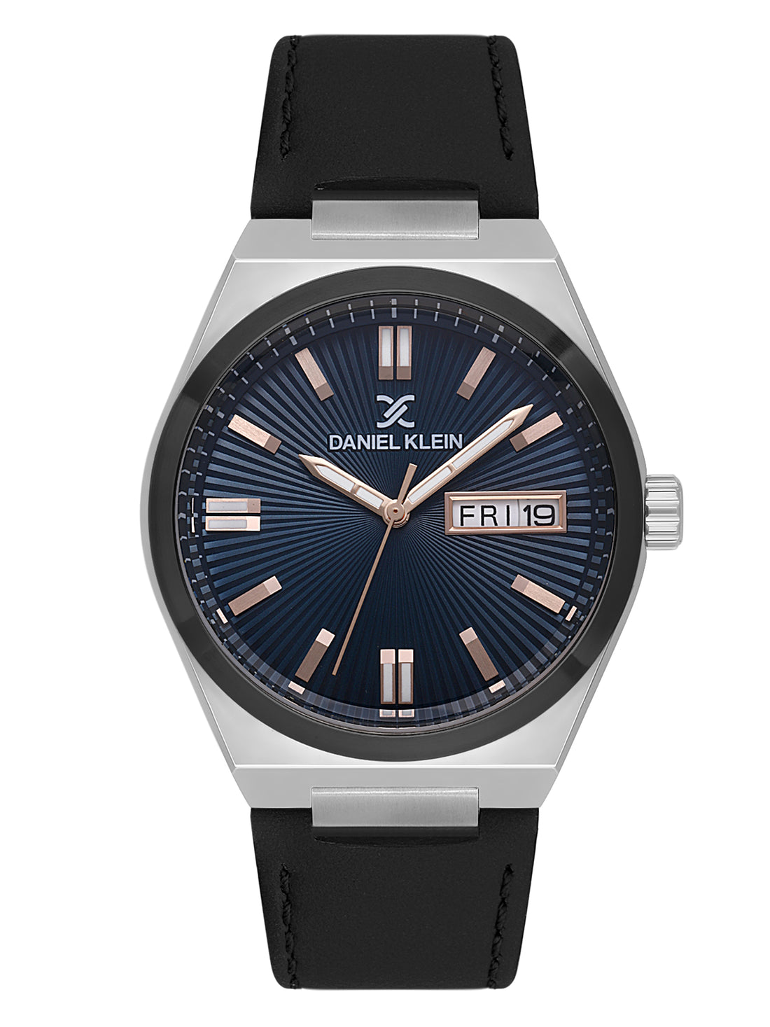 Daniel klein Dual-Tone IPS/IP Black Blue Emboss Dial Leather Watch for Men DK.1.14059-5