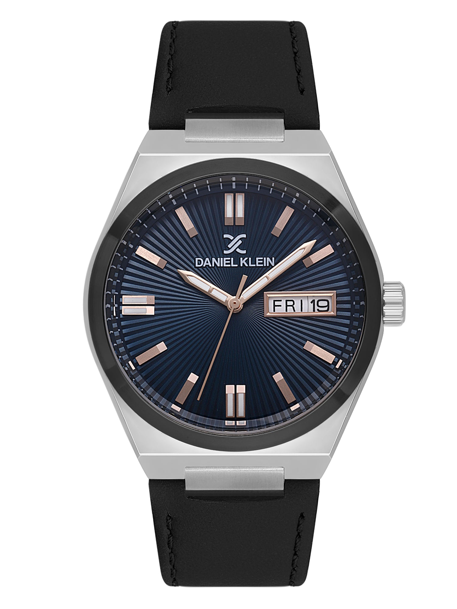 Daniel klein Dual-Tone IPS/IP Black Blue Emboss Dial Leather Watch for Men DK.1.14059-5