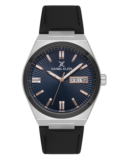 Daniel klein Dual-Tone IPS/IP Black Blue Emboss Dial Leather Watch for Men DK.1.14059-5