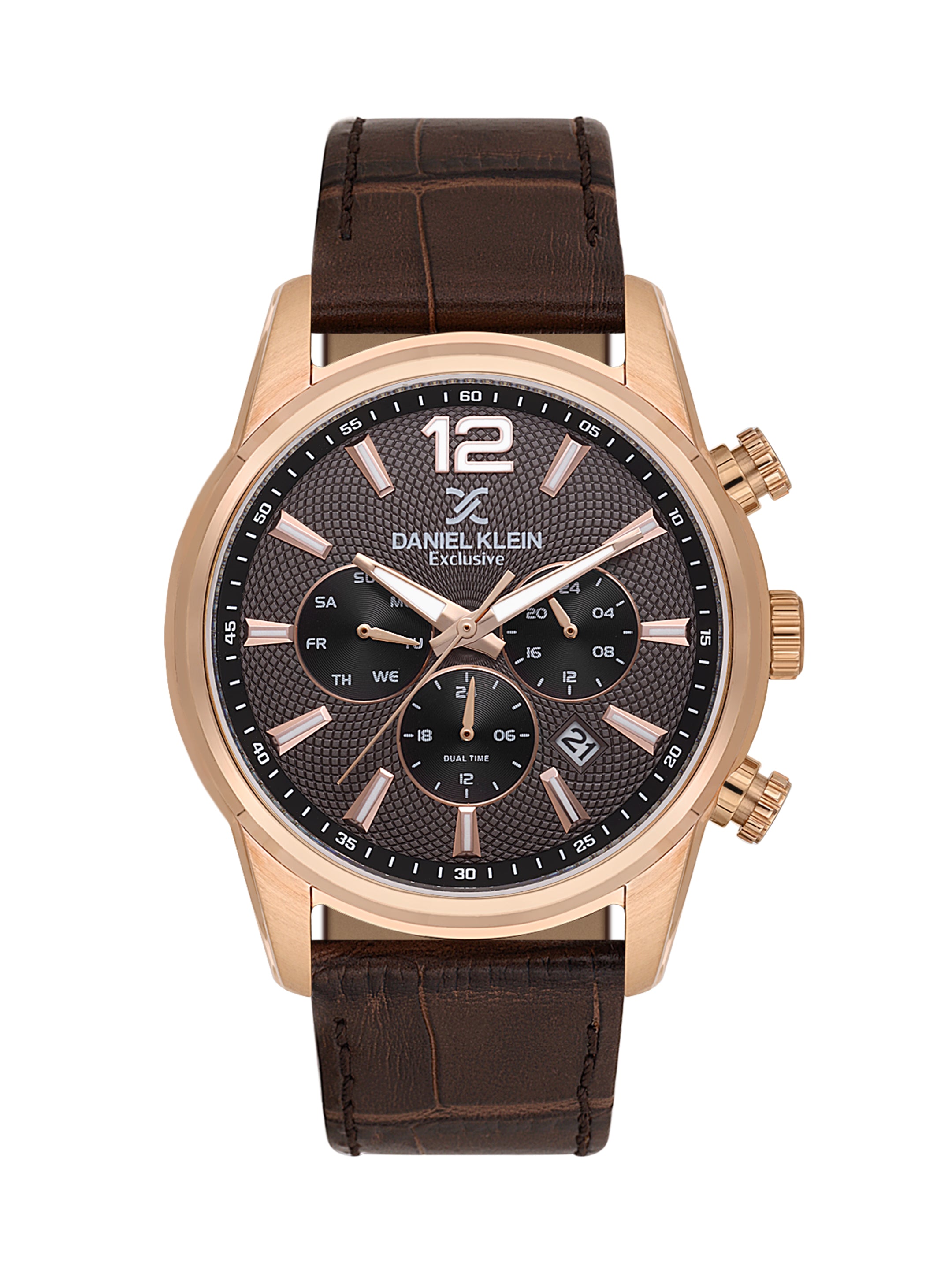 Daniel Klein Men’s Gun Dial Brown Leather Rose Gold Watch DK.1.14063-4