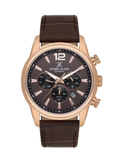 Daniel Klein Men’s Gun Dial Brown Leather Rose Gold Watch DK.1.14063-4
