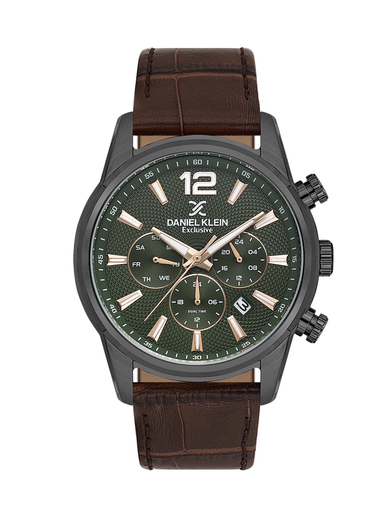 Daniel Klein Men’s Green Dial Brown Leather Gun Case Watch DK.1.14063-5