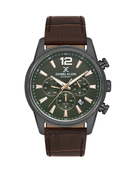Daniel Klein Men’s Green Dial Brown Leather Gun Case Watch DK.1.14063-5