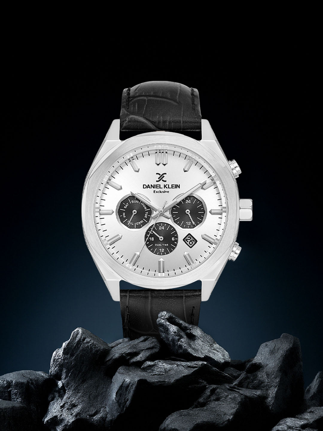 Daniel Klein Men’s Silver Dial Black Leather Strap Watch DK.1.14065-1