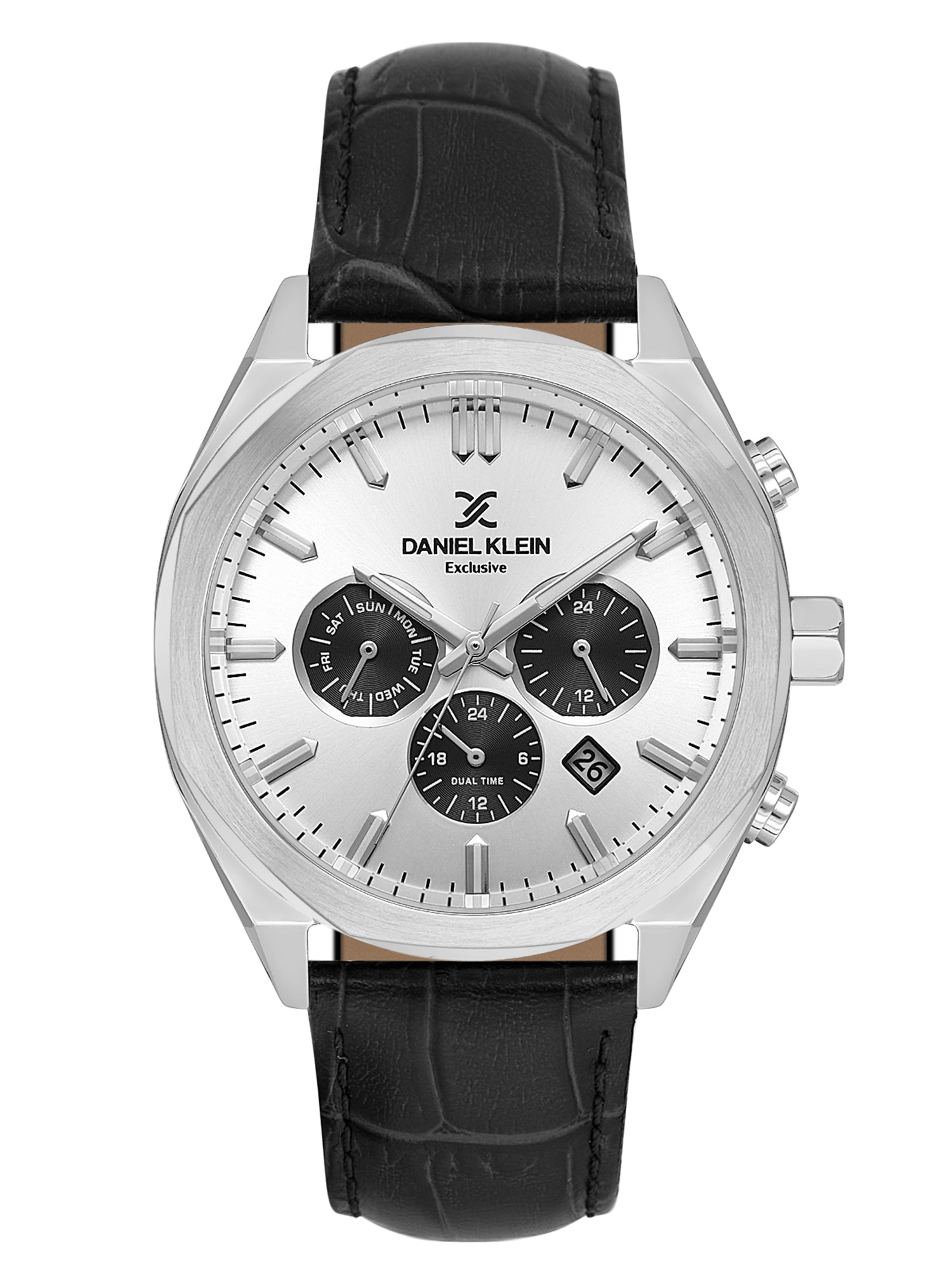 Daniel Klein Men’s Silver Dial Black Leather Strap Watch DK.1.14065-1